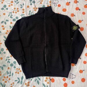 Stone Island Ribbed Cardigan in Black